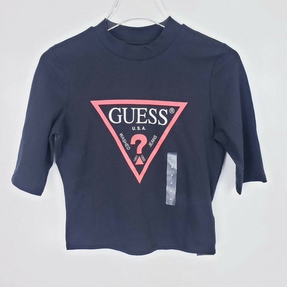 guess mock neck logo tee